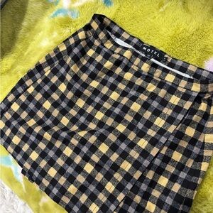 Motel Yellow and Black Checkered Skirt size small